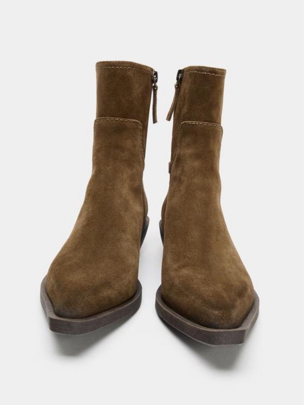 Zara  Olive Brown Suede Chukka Boots with Side Zip Size 8